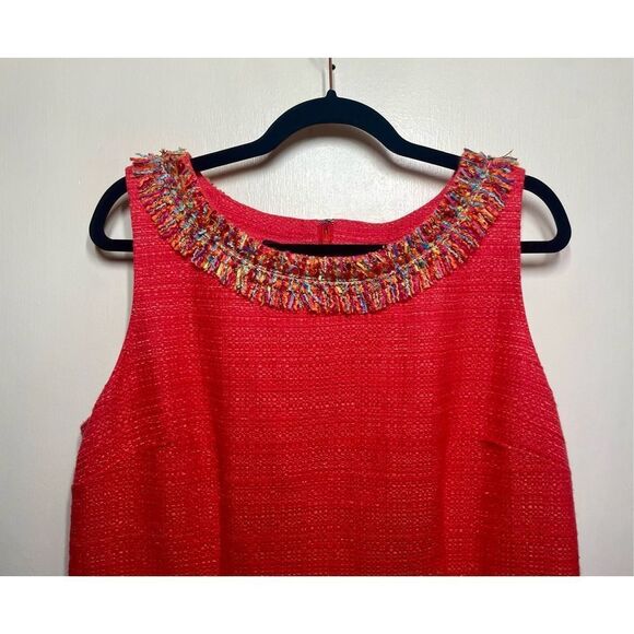 Talbots TEXTURED FRINGE-NECK SHIFT Red DRESS size 14 - Picture 4 of 14